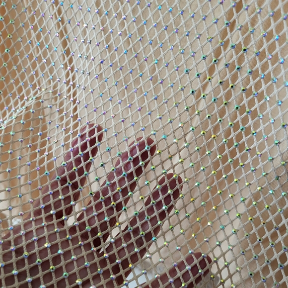 Sunday In Brooklyn Anthropologie Light Peach/Beige Elegant Mesh Rhinestone Top - Picture 7 of 8